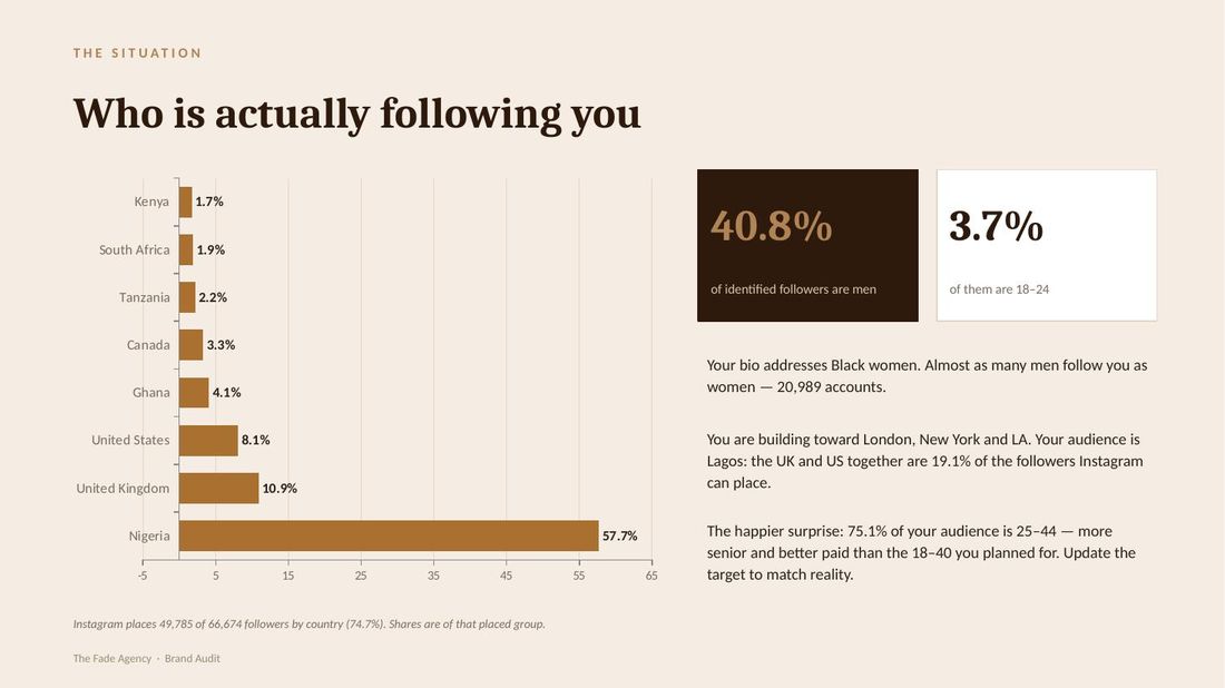 An audit page breaking down where an account&rsquo;s followers actually are and how old they are